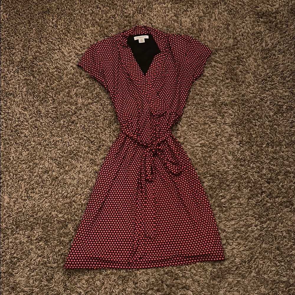 Liz Claiborne Red Wrap Midi Dress Scoop Neck